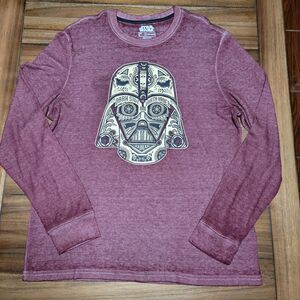 VFifth Sun Star Wars LS Waffle Knit Maroon Tee "Dark Side Darth Vader" - Large